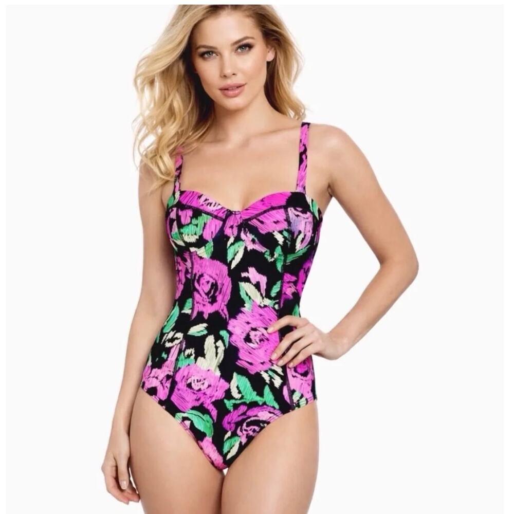 Betsey Johnson Lush Meadow Rose Print One-Piece Swimsuit Size L  NEW WITH TAGS